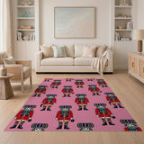 Festive Pink Nutcracker Soldiers Area Rug