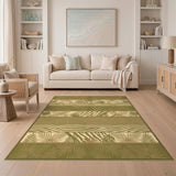 Green Boho Leaf Stripe Area Rug