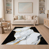 Black White Gold Marble Area Rug
