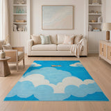 Pixel Airplane Soaring Blue Sky Clouds Kids Rug