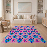 Whimsical Pink Blue Floral Pattern Area Rug