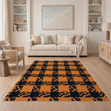 Vibrant Orange Black Houndstooth Area Rug