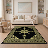 Traditional Persian Ornate Gold Mandala Black Area Rug