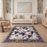 ODIKA Vintage Grapevine Washable Area Rug, Low Pile Non-Slip Botanical Print Carpet