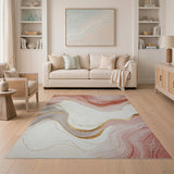 Blush Pink Gold Veined Abstract Area Rug
