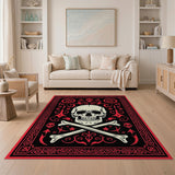 Gothic Skull Crossbones Red Border Rug