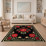 Red Red Floral Persian Area Rug with Gold Border