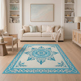 Traditional Persian Blue and Teal Ornate Blue Persian Medallion Area Rug