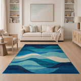 Modern Blue Teal Wave Area Rug