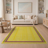 Vibrant Yellow Woven Area Rug with Rainbow Border