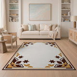 Ornate Brown Gold Border Area Rug