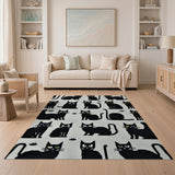 Playful Black Cat Knit Area Rug