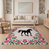 Pink Roses Black Horse Silhouette Area Rug