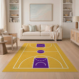 Yellow Basketball Court Area Rug with Purple Hoops