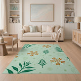 Mint Green Fern Leaf and Daisy Floral Rug