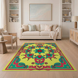 Vibrant Yellow Persian Medallion Rug with Teal Florals
