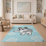 Cute Cartoon Grey Puppy Clouds Area Rug