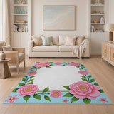 Pink Camellia Floral Border Area Rug