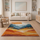 Abstract Sunset Over Layered Mountains Area Rug
