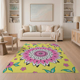 Radiant Pink Mandala Floral Yellow Area Rug