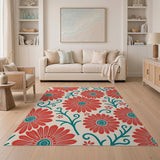 Vibrant Red Gerbera Daisy Floral Area Rug