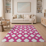 Hot Pink Wavy Oval Geometric Area Rug