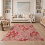Pink Red Leaf Swirl Floral Vintage Rug