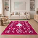 Red Festive Red Christmas Tree Snowflake Area Rug
