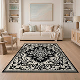 Ornate Black White Persian Medallion No. 13 Rug