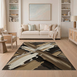 Abstract Brown Tan Brushstroke Area Rug