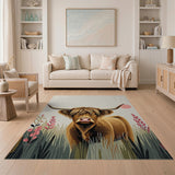 Shaggy Highland Cow Meadow Area Rug