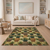 ODIKA Pineapple Pattern Washable Area Rug - Low Pile, Non-Slip, Tropical Fruit Print