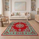 Red Persian Medallion Rug with Teal Borders