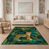 Jungle Tiger with Bird Green Area Rug