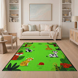 Green Playful Jungle Animals Kids Cartoon Rug