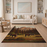Alpine Elk Meadow Mountain Landscape Rug