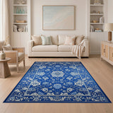 Blue White Floral Porcelain Area Rug