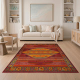 Vibrant Red Orange Southwestern Diamond Rug