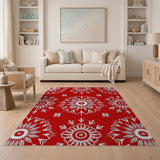 Red Red Snowflake Mandala Area Rug