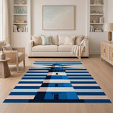 Striped Blue Lighthouse Coastal Area Rug