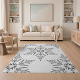 Intricate Snowflake Black White Geometric Rug