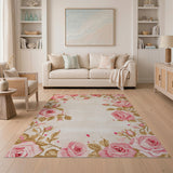 Vintage Pink Rose Border Area Rug