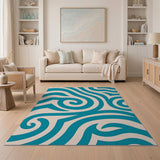 Geometric Modern Teal Swirl Abstract Area Rug
