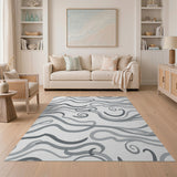 Grey Swirling Grey Waves Abstract Area Rug
