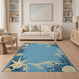 Coastal Blue Starfish Seashell Area Rug