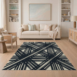 Bold Black White Geometric Lattice Area Rug