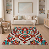 Multi-color and Patterns Red Teal Persian Medallion Area Rug