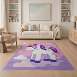 Pink Unicorn Kids Area Rug with Stars