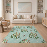 Teal Floral Whimsy Area Rug