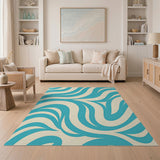 Blue and Teal Coastal Beach Teal Wave Abstract Area Rug